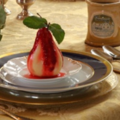 Poached Pears with Raspberry Coulis