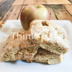 Homemade scones filled with diced apple and caramel chips