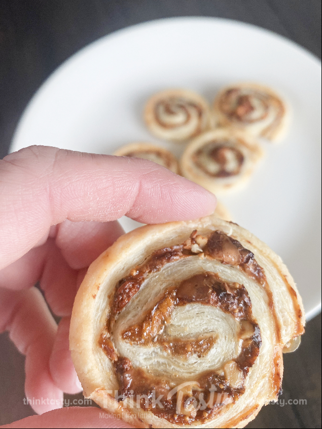Puff pastry wrapped around fig jam, blue cheese, and walnuts