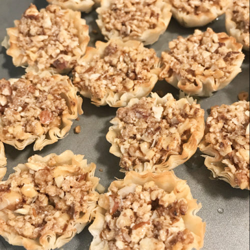Nuts and honey in a phyllo cup