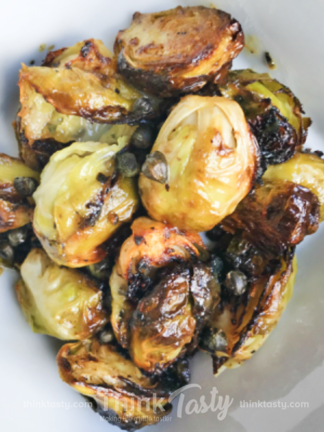 honey dijon brussel sprouts with capers