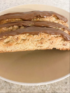almond biscotti with chocolate glaze