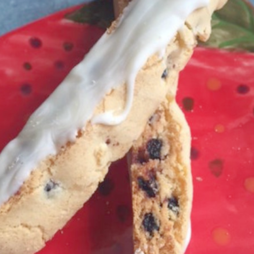 Lemon and Blueberry Biscotti with White Chocolate Glaze