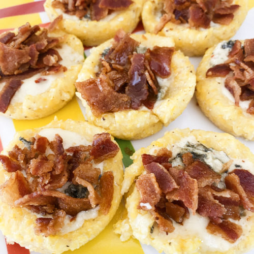 polenta cups filled with blue cheese and bacon