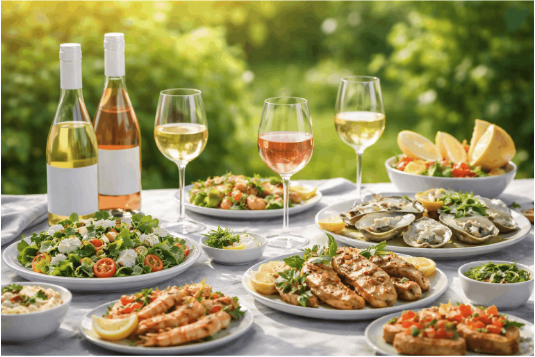 Light meals with alcohol-free wine